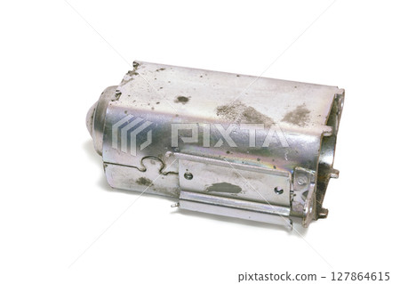 motor housing for permanent magnets. Part of disassembled wiper motor of the car. on white background, with clipping path 127864615