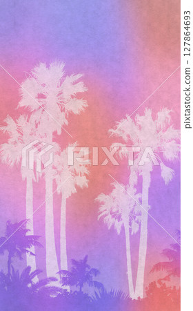 Summer tropical colors, palm tree silhouette art 127864693