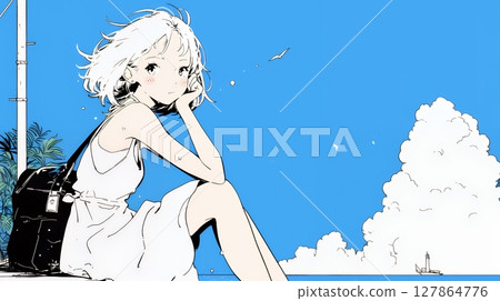 暑假回憶：獨自去海邊小鎮旅行（簡單的顏色） 127864776