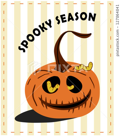 pumpkin halloween horror cartoon with burrowing worm ghost 127864841