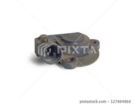 throttle position sensor. Electronically inform engine management computer of throttle valve angle. isolated on white background, with clipping path 127864868
