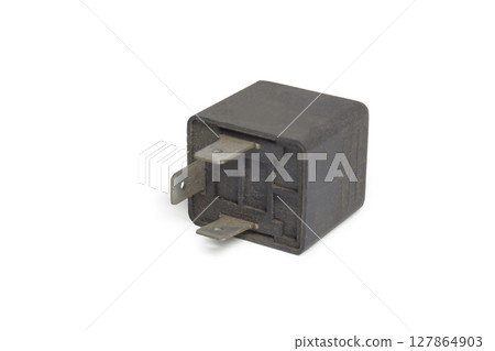 car horn relay, 3-pin. isolated on white background, with clipping path car horn relay, 3-pin. isolated on white background, with clipping path 127864903