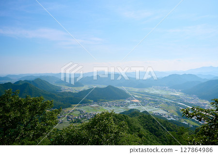 The view from the hiking trail at Kuroda Castle ruins The view from the hiking trail at Kuroda Castle ruins 127864986