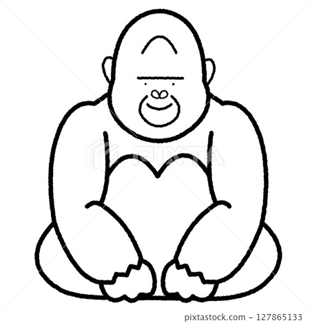 大猩猩坐著黑白插圖 大猩猩坐著黑白插圖 127865133