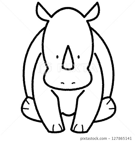 犀牛坐著黑白插圖 127865141