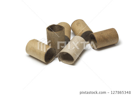 cardboard packaging for thread of spark plugs heap, on white background, with clipping path cardboard packaging for thread of spark plugs heap, on white background, with clipping path 127865348