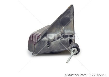 mounting plate with pins for screwing in holding screws. car metal side mirror equipped with manual adjustment of mirror element position 127865359