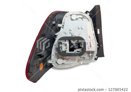 tail light of sedan body car. rear side, isolated on white background, with clipping path 127865422