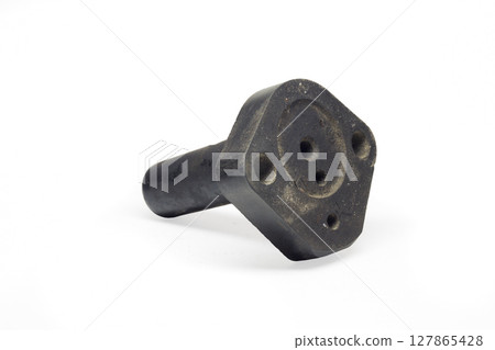 fuel pump spacer bottom side. rubber thermal insulating replacement part for car mechanical fuel pump. isolated on white background, with clipping path fuel pump spacer bottom side. rubber thermal insulating replacement part for car mechanical fuel pump. isolated on white background, with clipping path 127865428