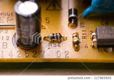 Close-up of a computer board and wiring 127865603