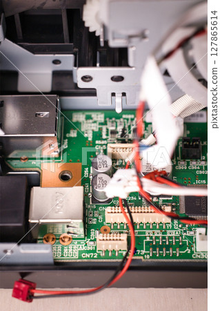 Close-up of a computer board and wiring Close-up of a computer board and wiring 127865614