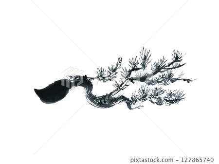Ink painting of pine tree branches (vector for New Year's cards and New Year's) Ink painting of pine tree branches (vector for New Year's cards and New Year's) 127865740