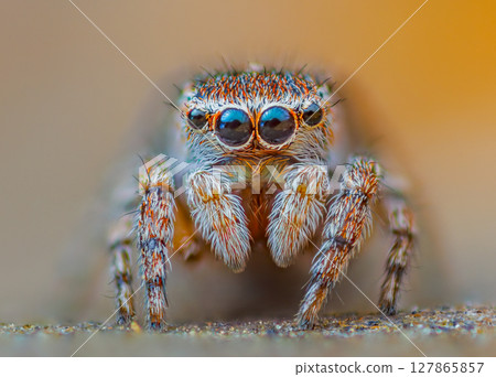 A Close-up picture of a Jumping Spider portrait Captured in Nature 127865857