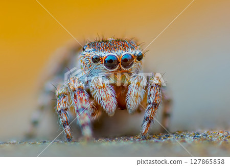 A Close-up picture of a Jumping Spider portrait Captured in Nature 127865858