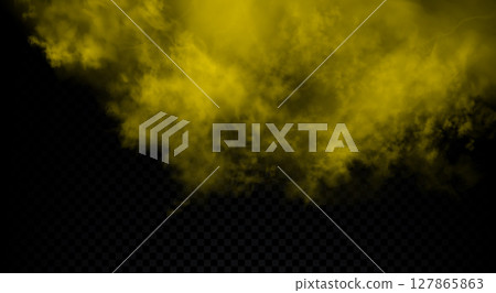Big sandstorm vector illustration. Yellow sand dust or smoke realistic cloud isolated on the semi 127865863