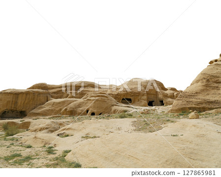 Mountains of Petra (carved on white background), Jordan, Middle East. Petra has been a UNESCO World Heritage Site since 1985 127865981
