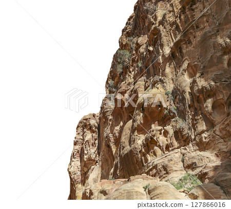 Mountains of Petra (carved on white background), Jordan, Middle East. Petra has been a UNESCO World Heritage Site since 1985 Mountains of Petra (carved on white background), Jordan, Middle East. Petra has been a UNESCO World Heritage Site since 1985 127866016