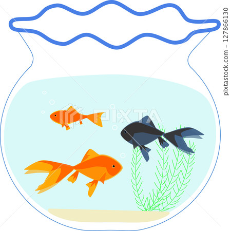 Illustration of a goldfish swimming in a fishbowl 127866130