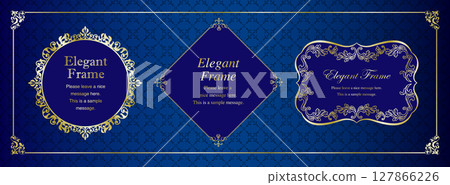 Luxury elegance frame set, ornamental design, decorative border, elegant background, gold, blue Luxury elegance frame set, ornamental design, decorative border, elegant background, gold, blue 127866226