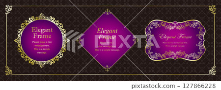 A set of elegant decorative border frames with a luxurious feel. Gold and purple decorative material. 127866228