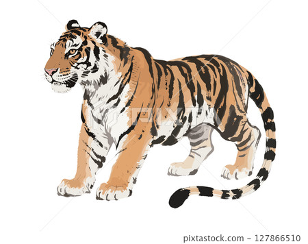 Majestic Tiger in Traditional East Asian Ink Wash Style Majestic Tiger in Traditional East Asian Ink Wash Style 127866510