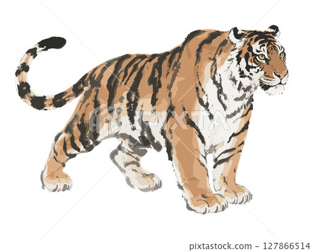 Majestic Tiger in Traditional East Asian Ink Wash Style 127866514