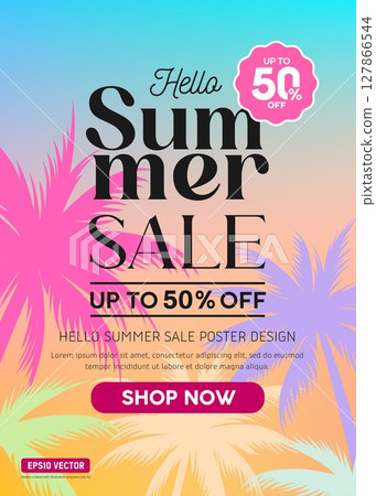 Summer sale palm tree silhouette colorful color poster flyer design.eps 127866544