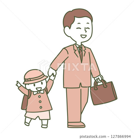 A father taking his child to kindergarten A father taking his child to kindergarten 127866994