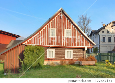 Beautiful wooden cottage in Czech republic Beautiful wooden cottage in Czech republic 127867154