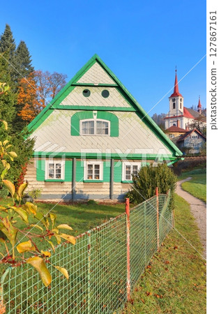 Beautiful wooden cottage in Czech republic 127867161
