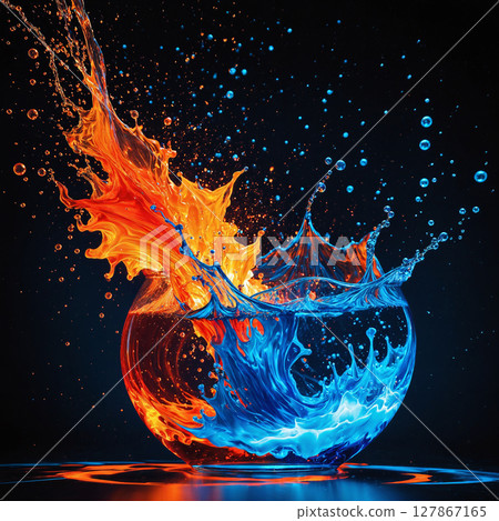 從火與水結合的碗中濺出 127867165