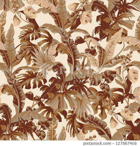 Tropical seamless pattern with leaves. Vector. Tropical seamless pattern with leaves. Vector. 127867408