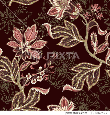Ethnic seamless pattern with Indian ornament. Vector. 127867427