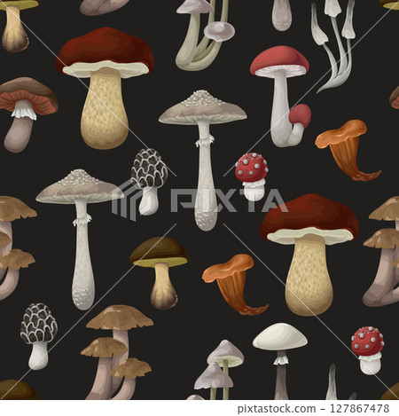 Seamless pattern with different mushrooms. Vector. Seamless pattern with different mushrooms. Vector. 127867478