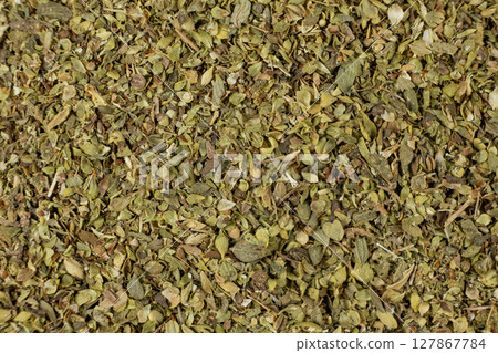 Macro Texture of Dried Oregano. Organic Spice Ingredient. 127867784