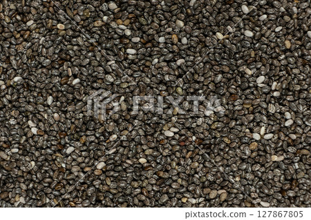 Superfood Macro. Raw Chia Seeds Background from Above. 127867805