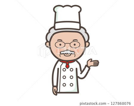 資深男廚師上半身的插圖，正在講解與指導 127868076