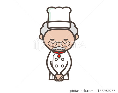 一位資深男廚師低頭道歉的上半身插圖 127868077