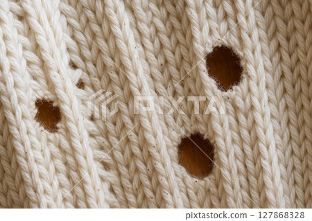White knitwear with holes caused by moths White knitwear with holes caused by moths 127868328
