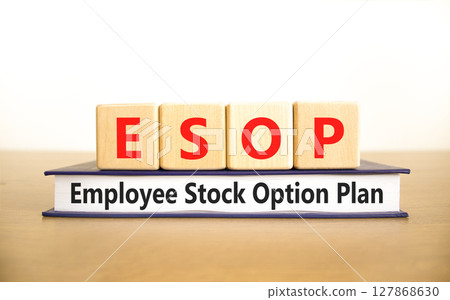 ESOP Employee Stock Option Plan symbol. Concept word ESOP Employee Stock Option Plan on beautiful blocks. Beautiful white background. Business ESOP Employee Stock Option Plan concept. Copy space. 127868630