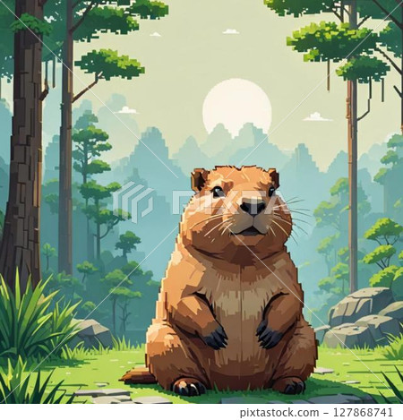 可愛的像素藝術水豚線郵票風格 可愛的像素藝術水豚線郵票風格 127868741