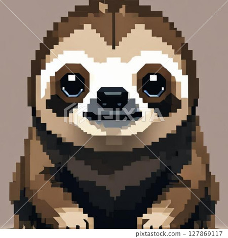 Cute pixel art sloth line stamp style 127869117