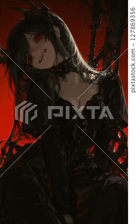 Mysterious Goth Anime Girl with Red Eyes 127869356