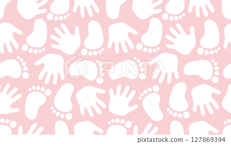 Baby Girl Hand Foot Prints Seamless Pattern 127869394