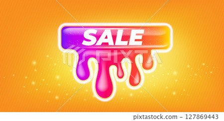 Summer Sale Sticker Liquid Design on orange summer background with sun lights. Price sticker, abstract shape sticker, price tag, retro label, sale or discount sticker, promotional badge label Summer Sale Sticker Liquid Design on orange summer background with sun lights. Price sticker, abstract shape sticker, price tag, retro label, sale or discount sticker, promotional badge label 127869443