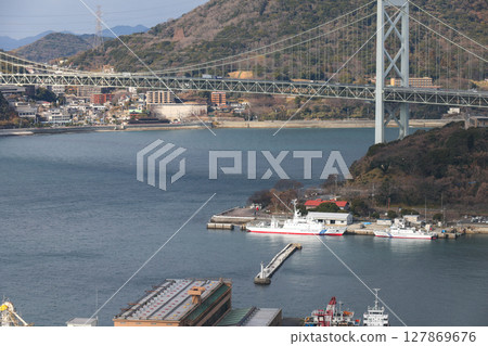 View from Mojiko Retro Observation Room, Kitakyushu City, Fukuoka Prefecture, Kanmon Bridge View from Mojiko Retro Observation Room, Kitakyushu City, Fukuoka Prefecture, Kanmon Bridge 127869676