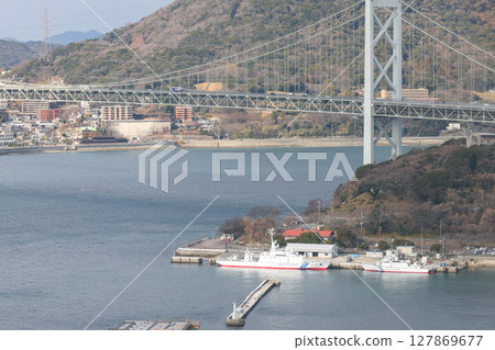 View from Mojiko Retro Observation Room, Kitakyushu City, Fukuoka Prefecture, Kanmon Bridge View from Mojiko Retro Observation Room, Kitakyushu City, Fukuoka Prefecture, Kanmon Bridge 127869677