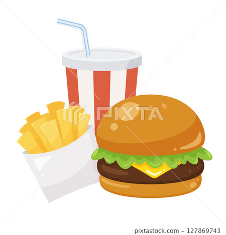 Illustration material of a set of hamburger, fries and drink Illustration material of a set of hamburger, fries and drink 127869743
