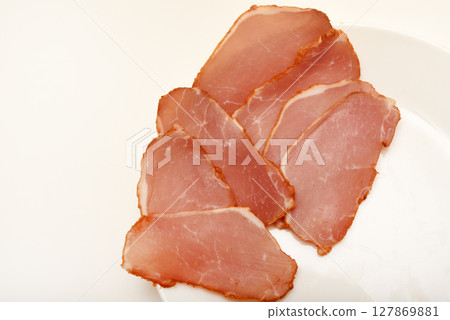 Ham cut into thin slices. Ham cut into thin slices. 127869881