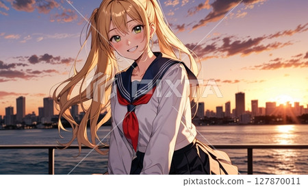 港口的高中女生 127870011